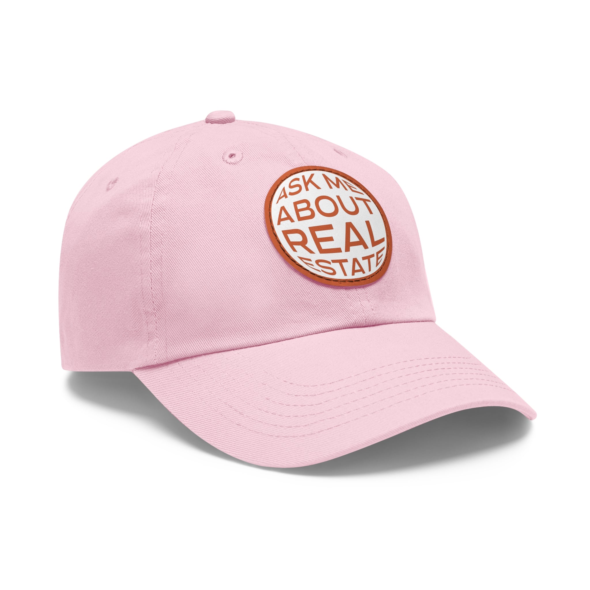 Ask Me About Real Estate Dad Hat with Leather Patch (Round)