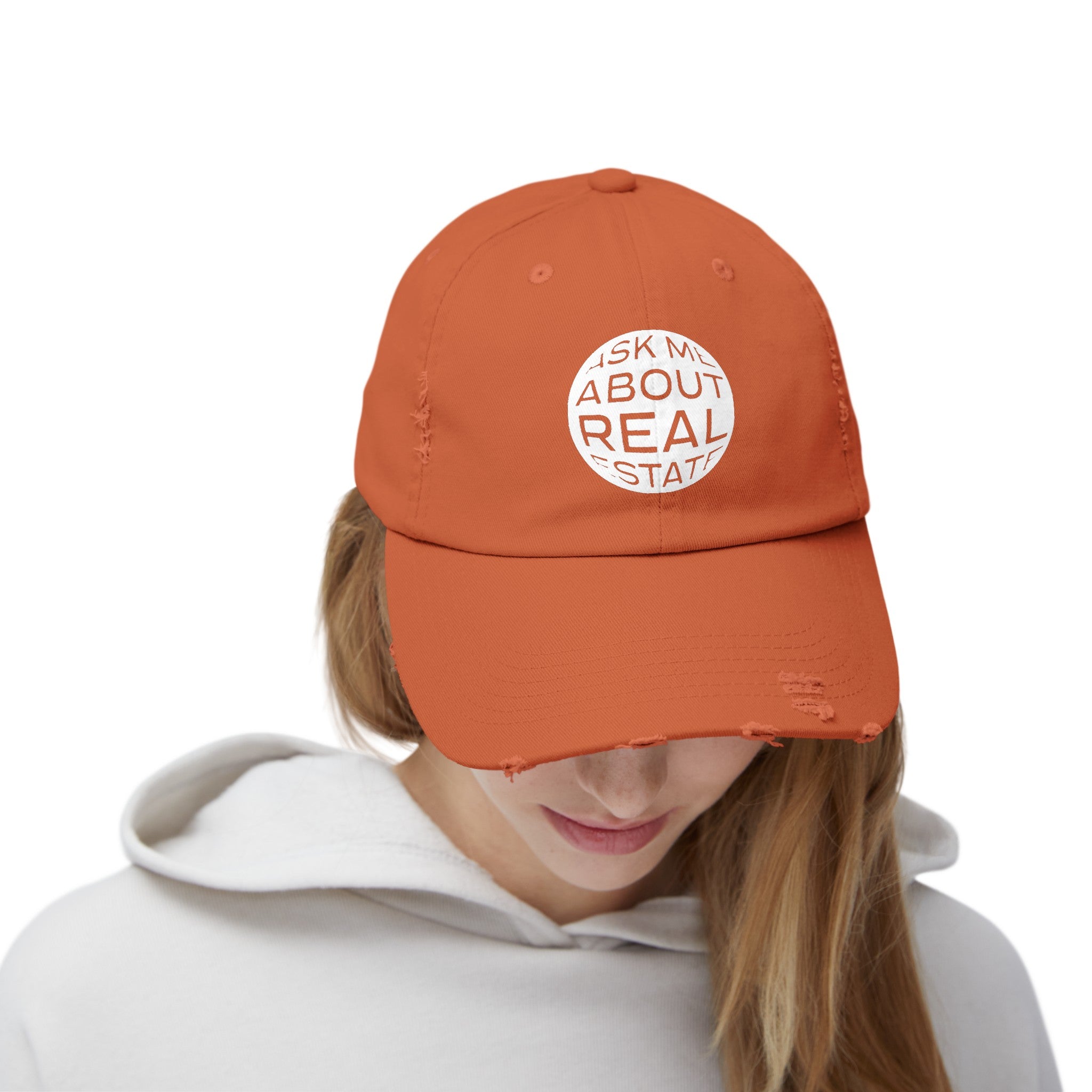 Ask Me About Real Estate Unisex Distressed Cap