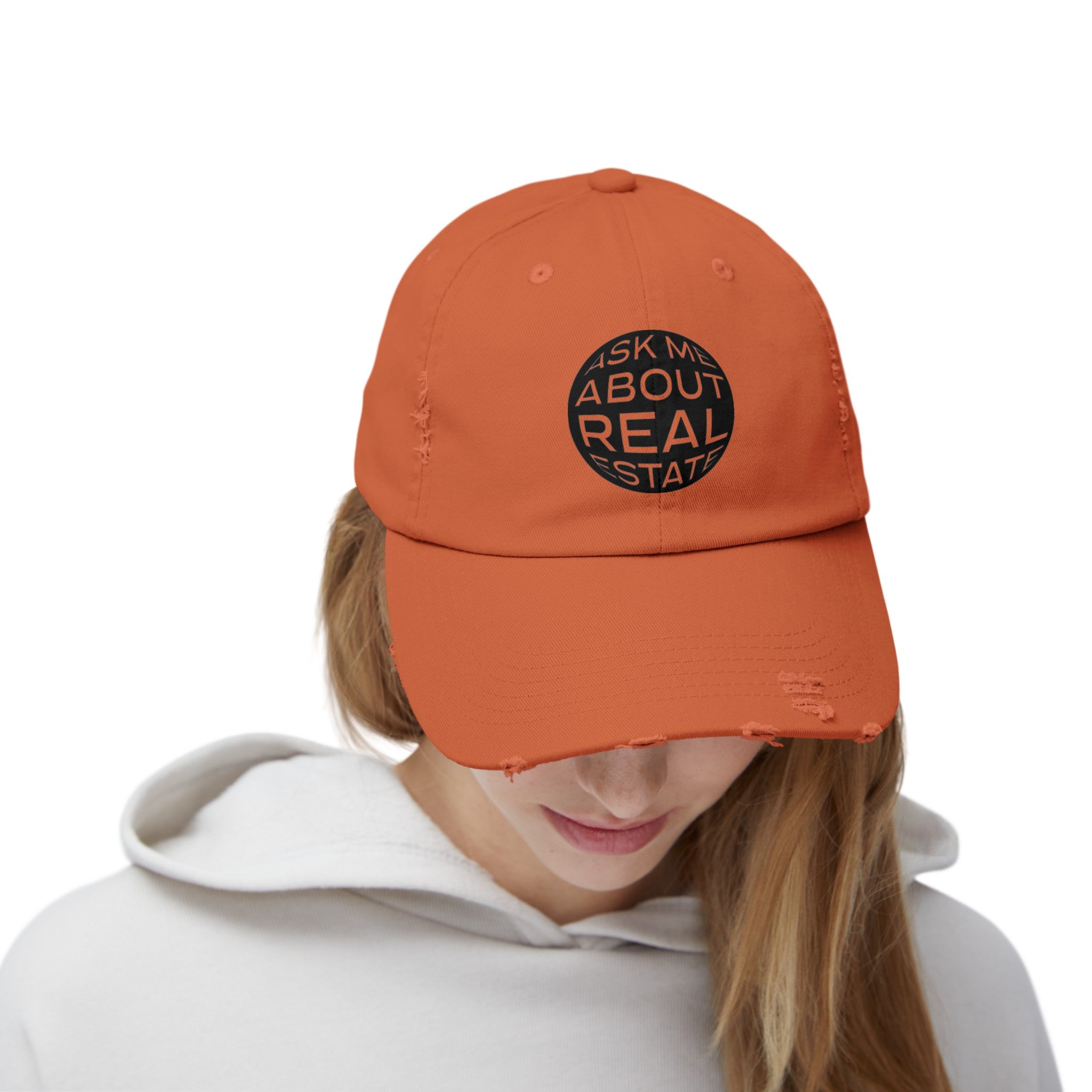 Ask Me About Real Estate Unisex Distressed Cap