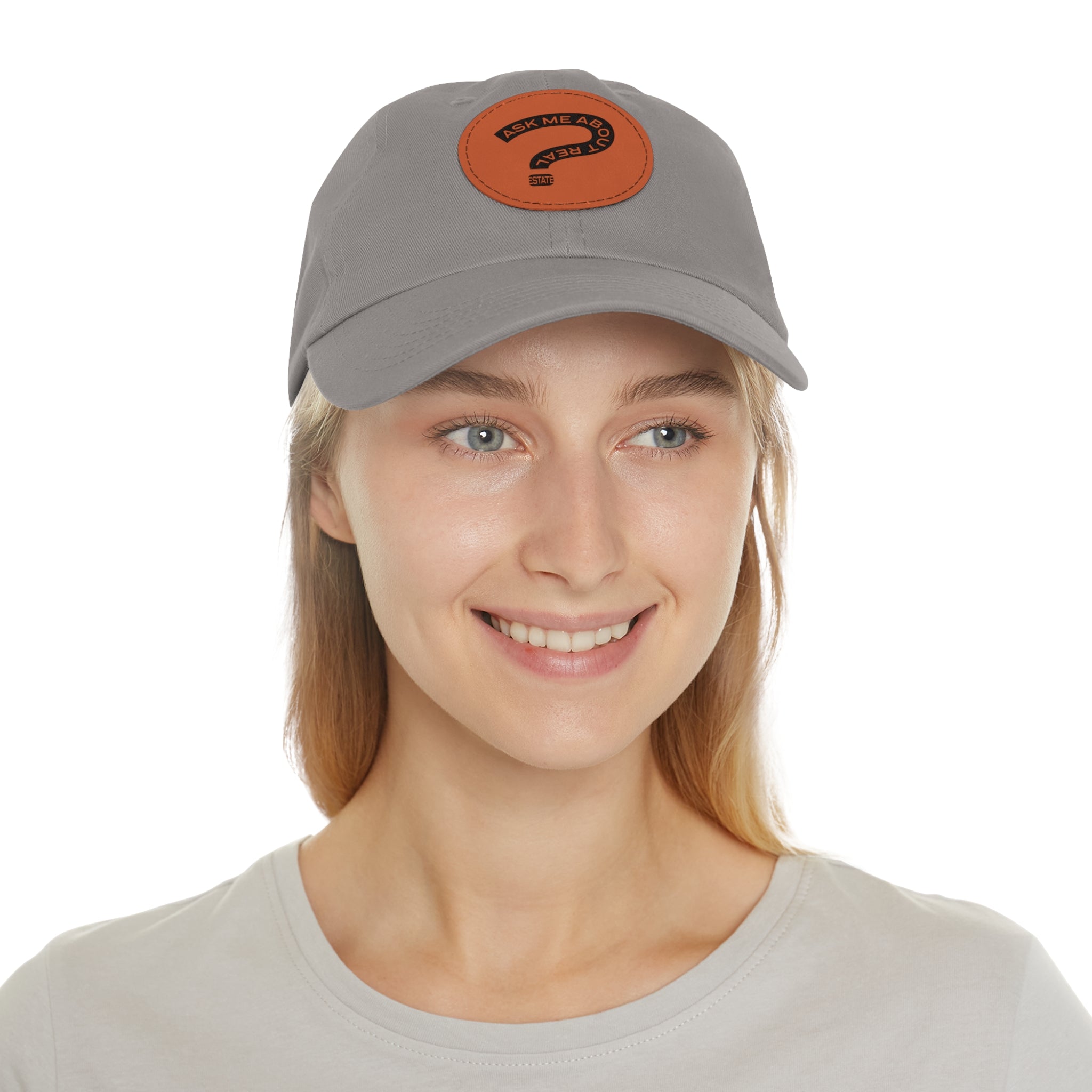 Ask Me About Real Estate Dad Hat with Leather Patch (Round)