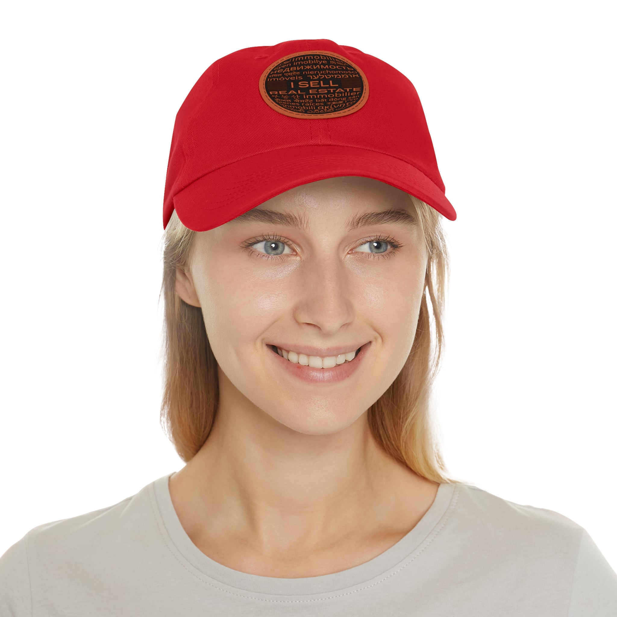 I Sell Real Estate Translated Dad Hat with Leather Patch (Round)