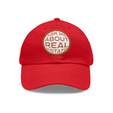 Ask Me About Real Estate Dad Hat with Leather Patch (Round)