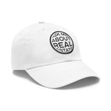 Ask Me About Real Estate Dad Hat with Leather Patch (Round)