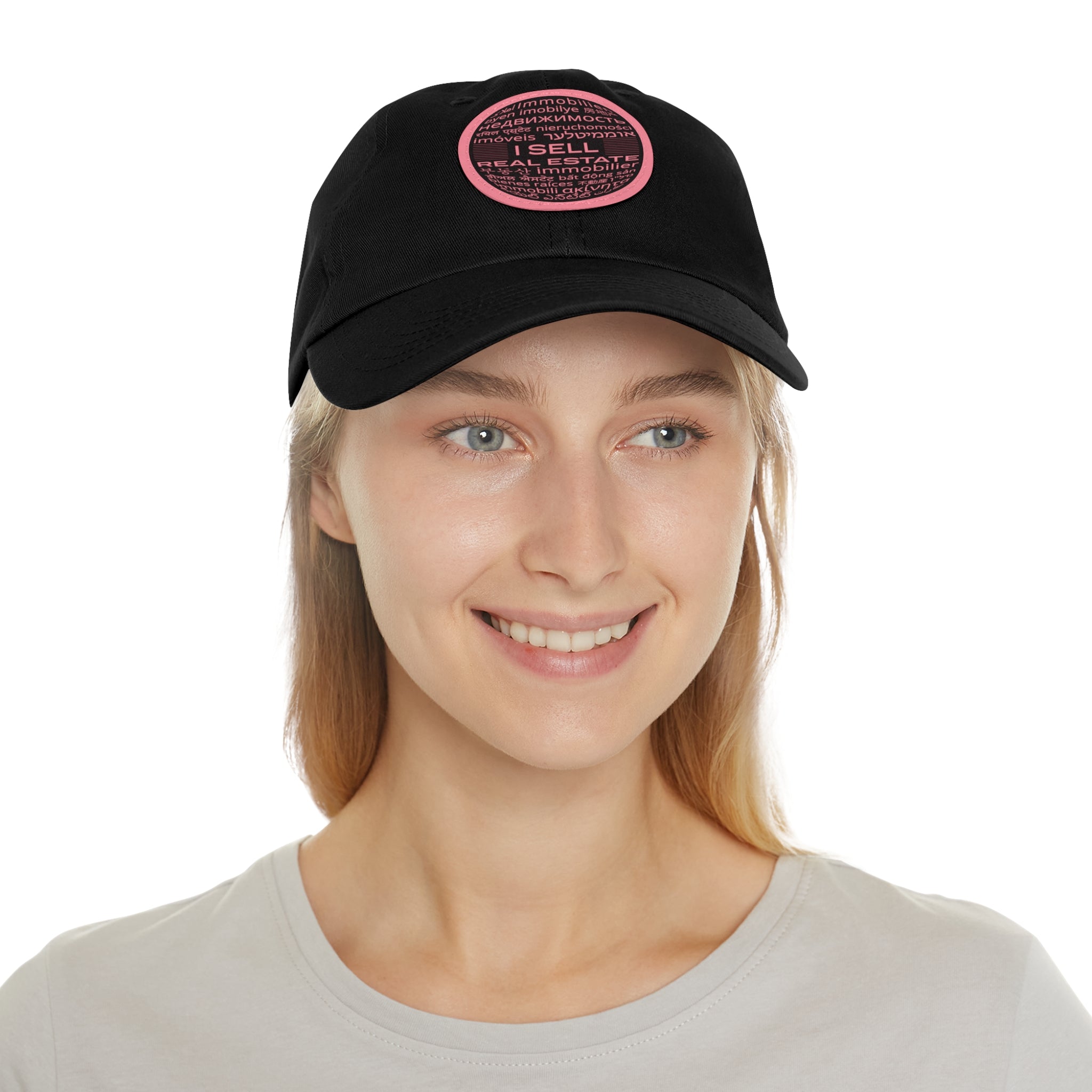 I Sell Real Estate Translated Dad Hat with Leather Patch (Round)