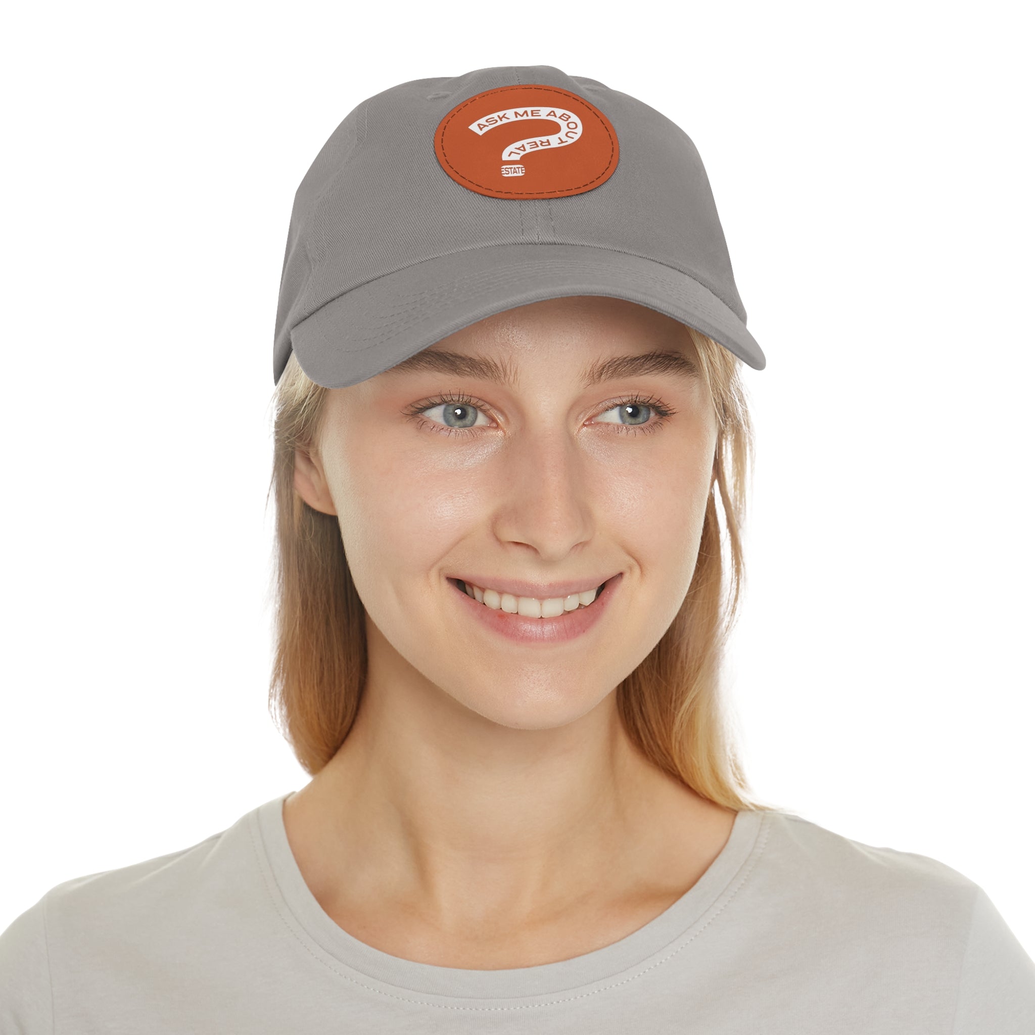 Ask Me About Real Estate Dad Hat with Leather Patch (Round)