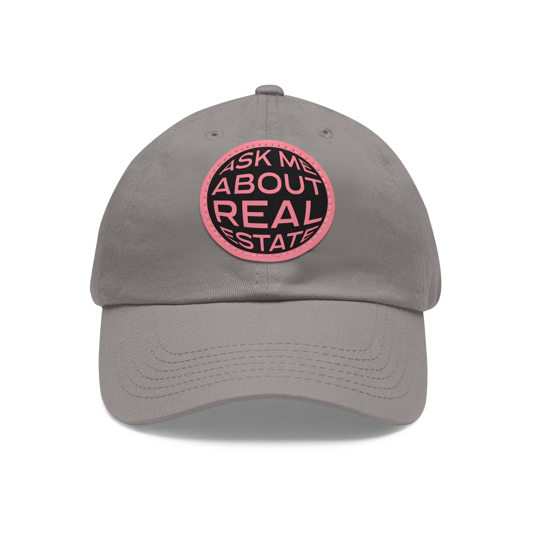 Ask Me About Real Estate Dad Hat with Leather Patch (Round)