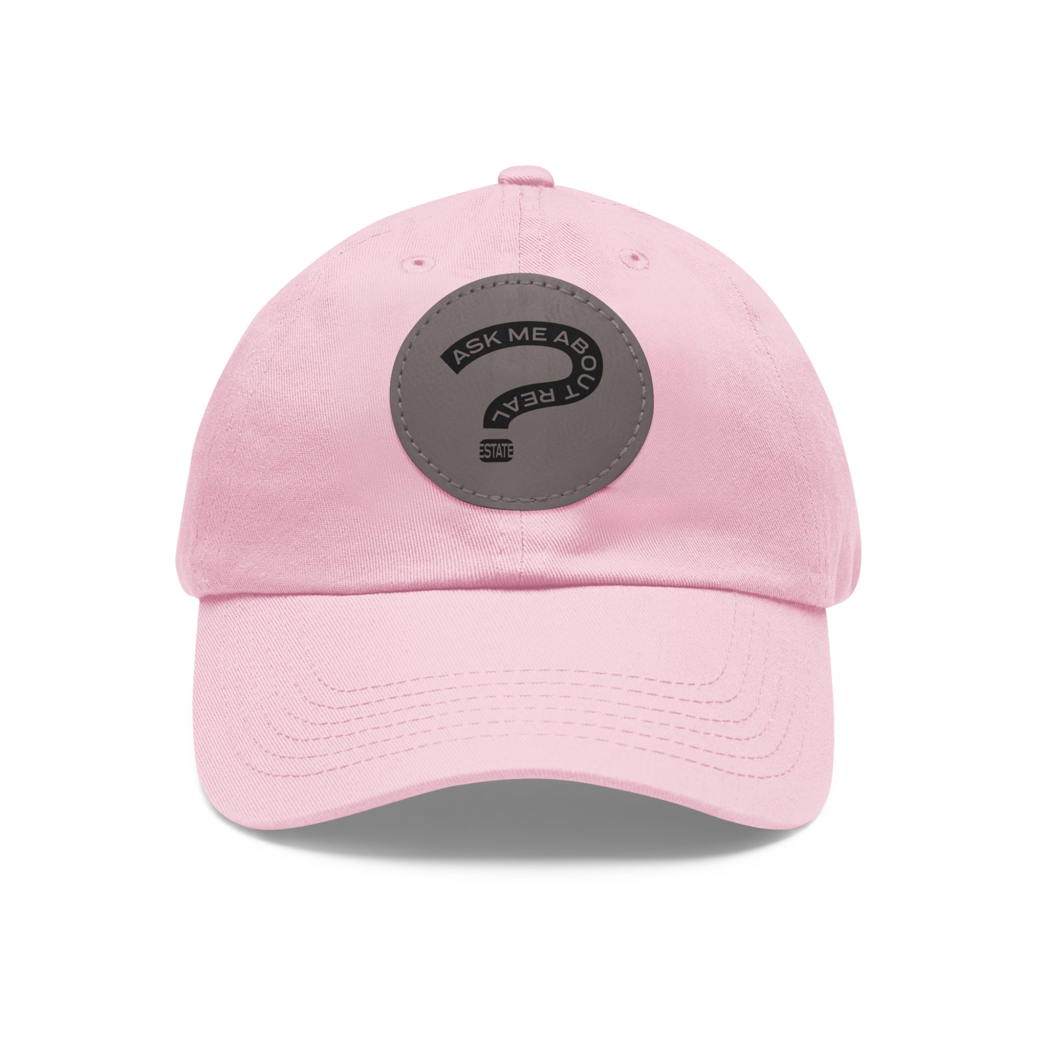 Ask Me About Real Estate Dad Hat with Leather Patch (Round)