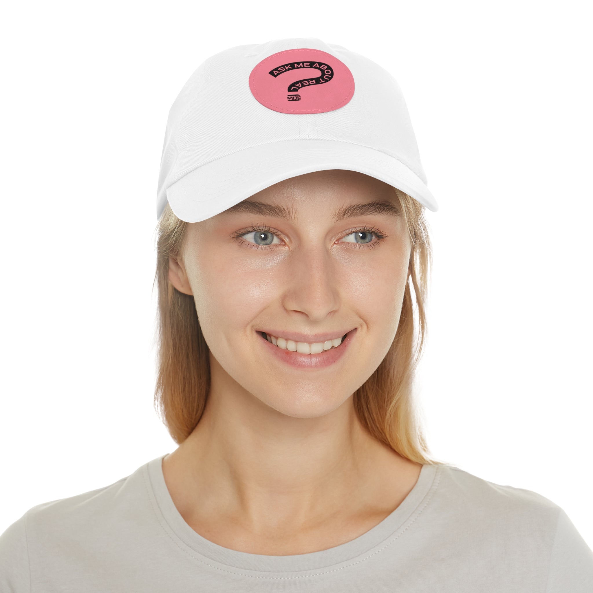 Ask Me About Real Estate Dad Hat with Leather Patch (Round)