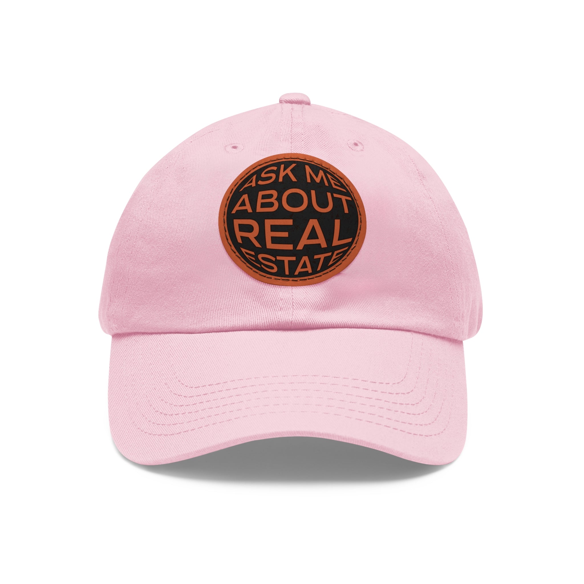 Ask Me About Real Estate Dad Hat with Leather Patch (Round)