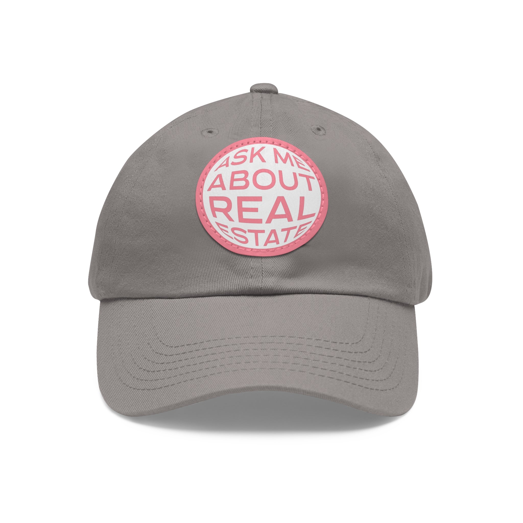 Ask Me About Real Estate Dad Hat with Leather Patch (Round)