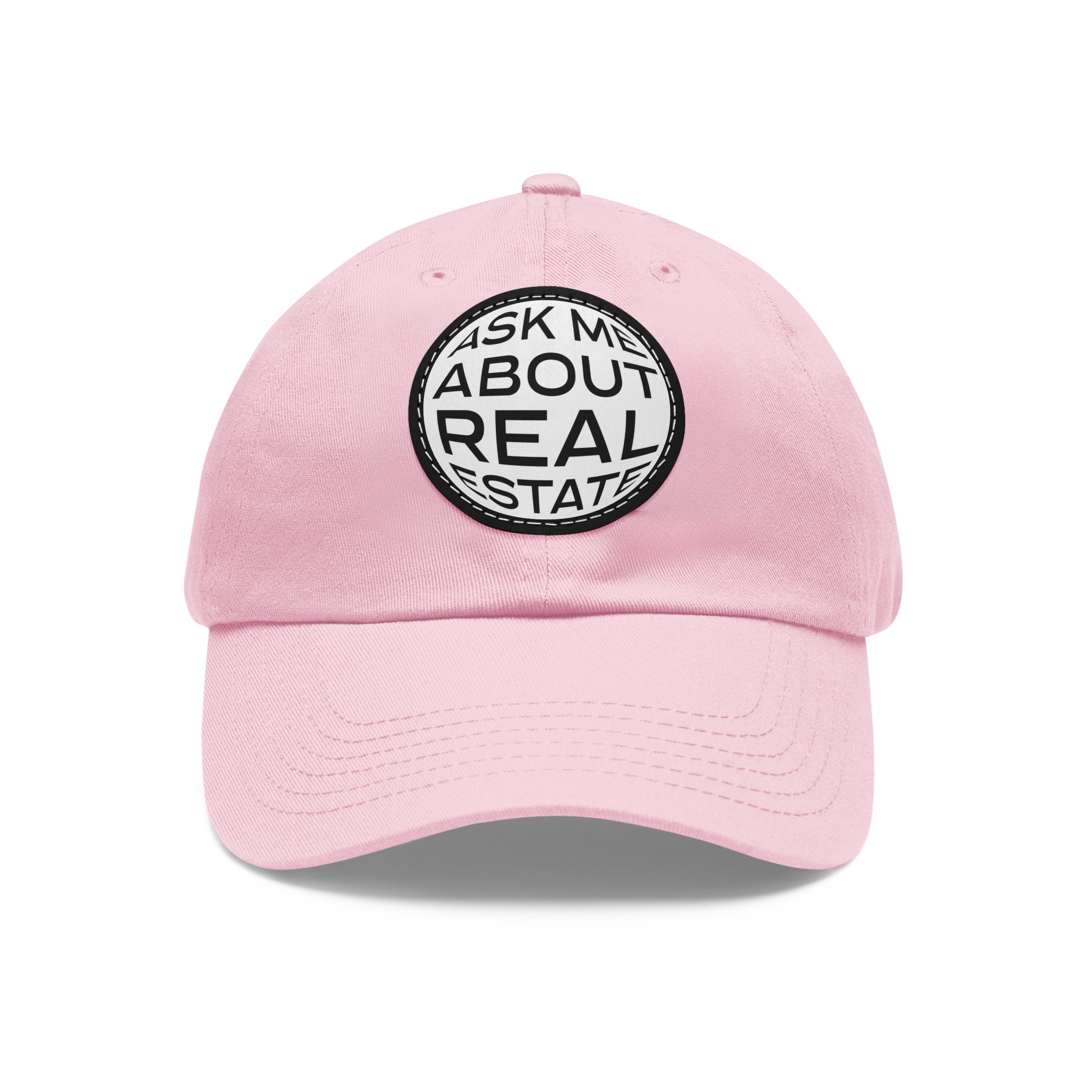 Ask Me About Real Estate Dad Hat with Leather Patch (Round)