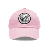 Ask Me About Real Estate Dad Hat with Leather Patch (Round)