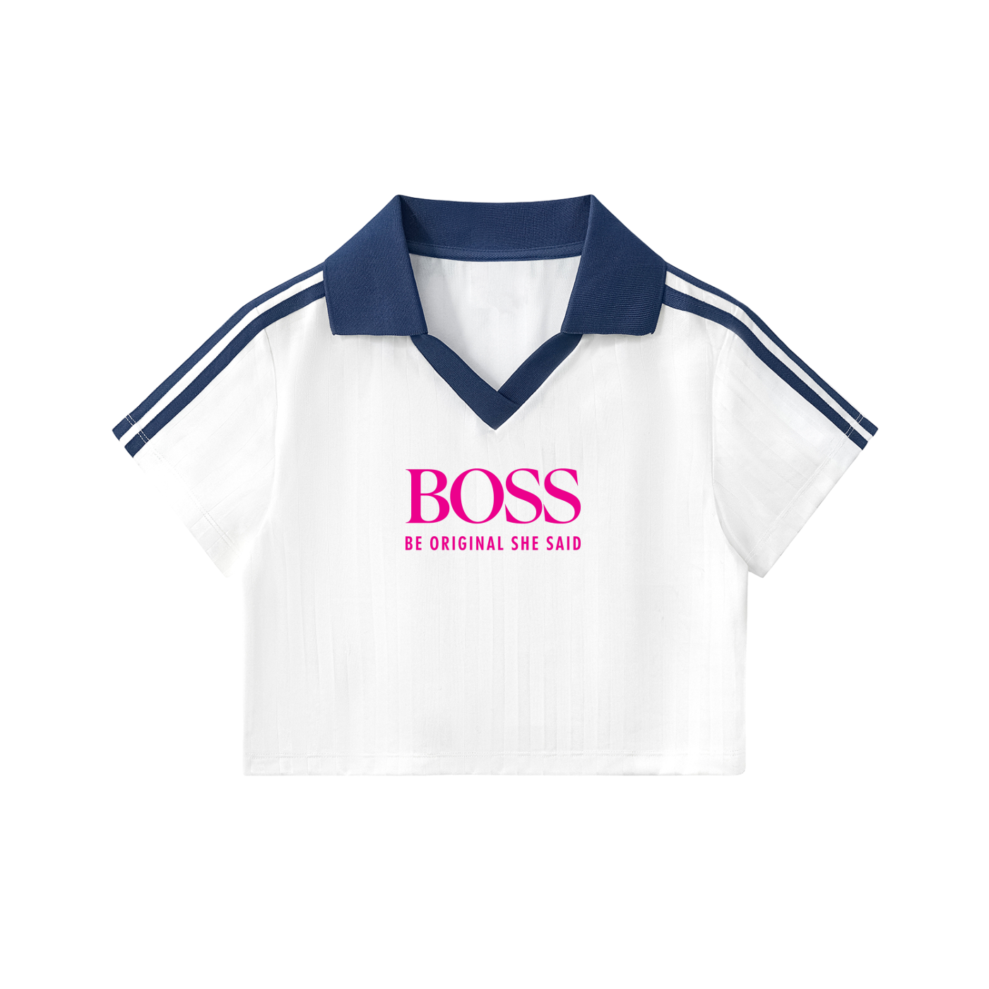 Contrast Collar Striped Cropped Jersey Secondary image