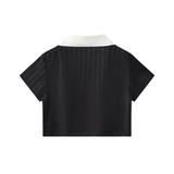 Contrast Collar Striped Cropped Jersey