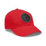 Ask Me About Real Estate Dad Hat with Leather Patch (Round)