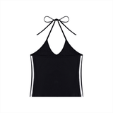 Women's Color Block Halter Crop Tank Top