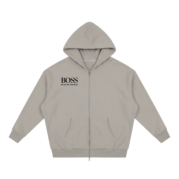 Unisex Loose Solid Full Zip Hoodie