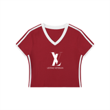 Women's Retro Binding V-Neck Crop T-Shirt