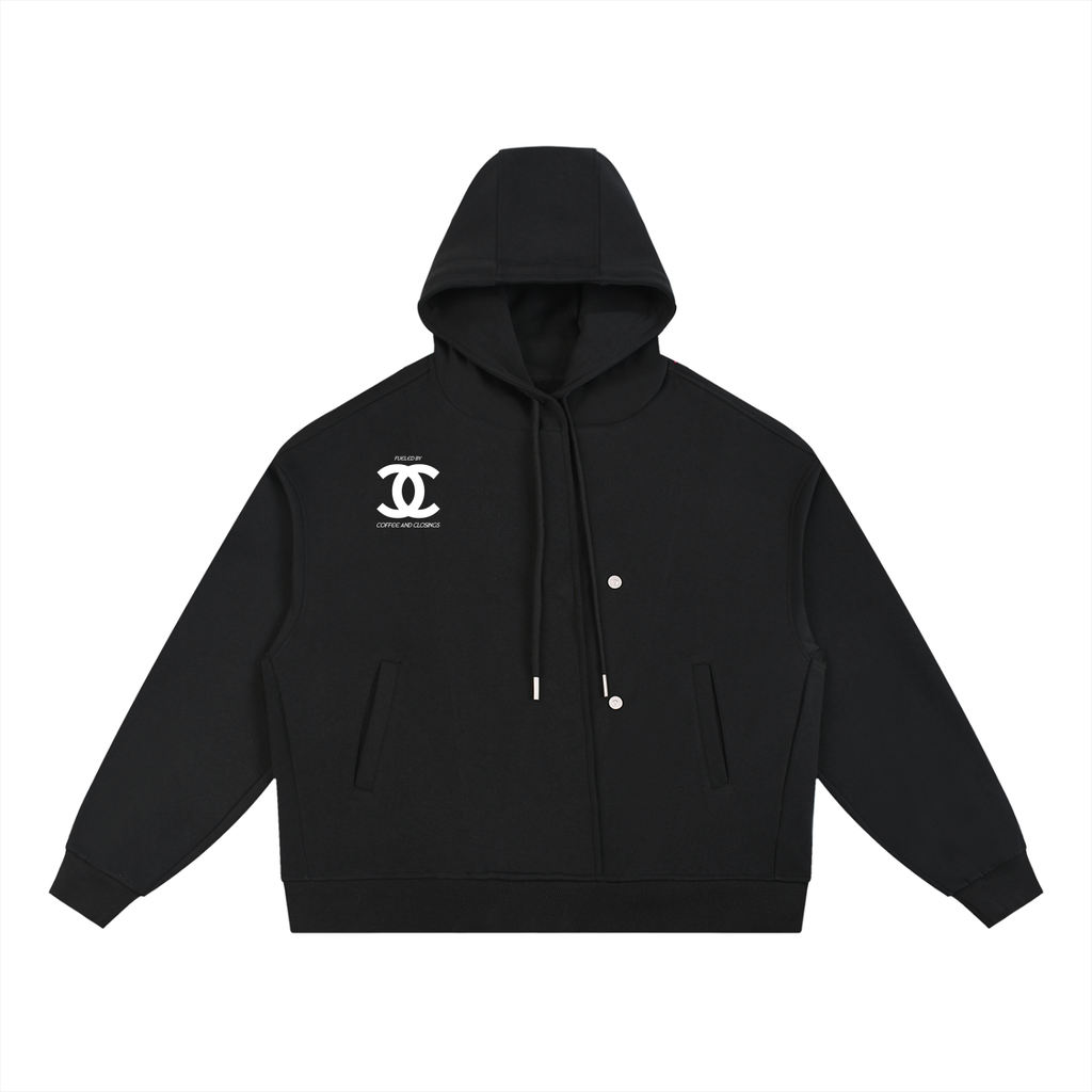 Boxy Button Placket Hoodie