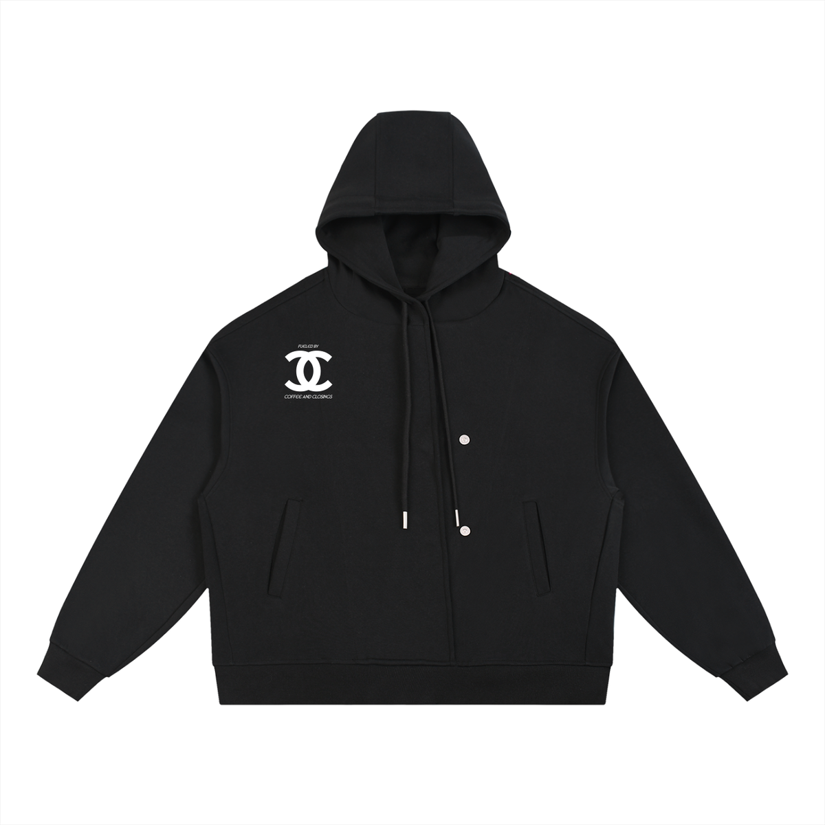 Boxy Button Placket Hoodie