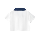 Contrast Collar Striped Cropped Jersey