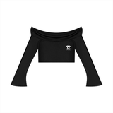 Women's Off-the-Shoulder Bell Sleeve Crop T-Shirt