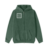 Snow Washed Zip-Through Fleece Hoodie