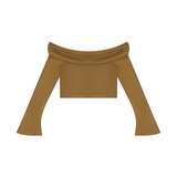 Women's Off-the-Shoulder Bell Sleeve Crop T-Shirt