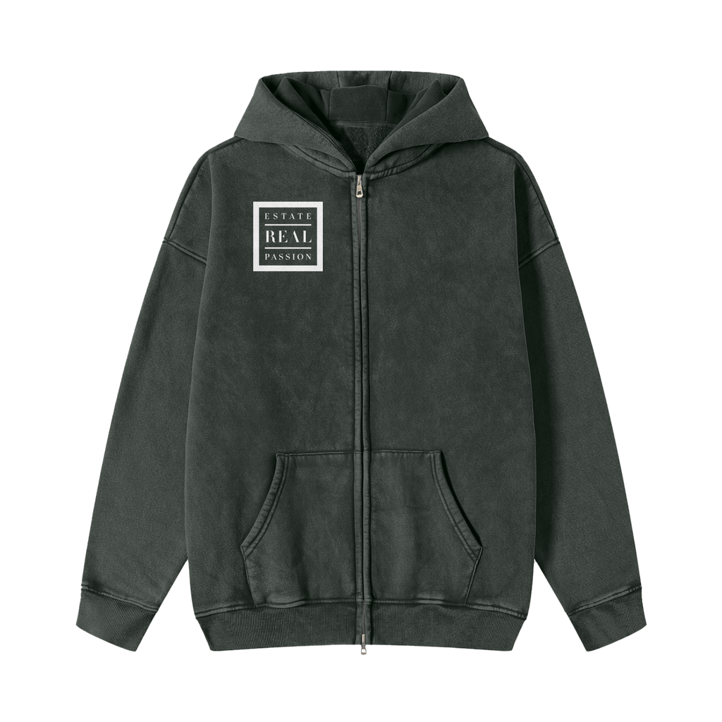 Snow Washed Zip-Through Fleece Hoodie