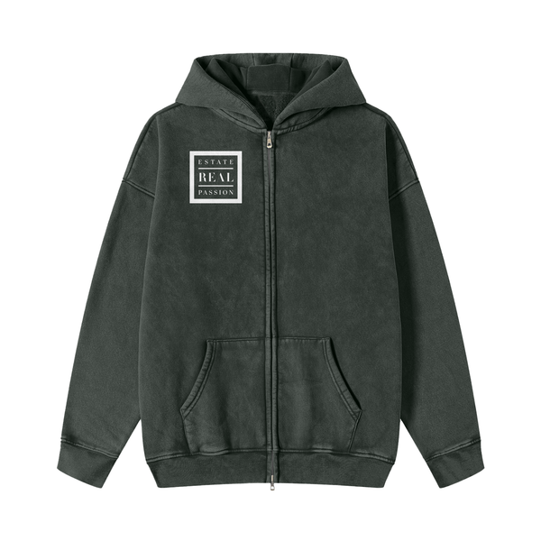 Snow Washed Zip-Through Fleece Hoodie