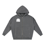 Snow Washed Tape Raw Edge Zip Hoodie