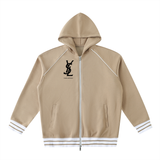 Striped Trim Zip-Up Hoodie
