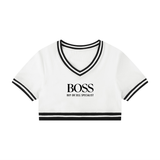 Women's Color Block V-Neck Crop T-Shirt