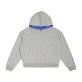 Contrast Plaid Boxy Zip Hoodie