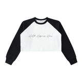 Raw-Hem Color-Block Raglan Crop Sweatshirt