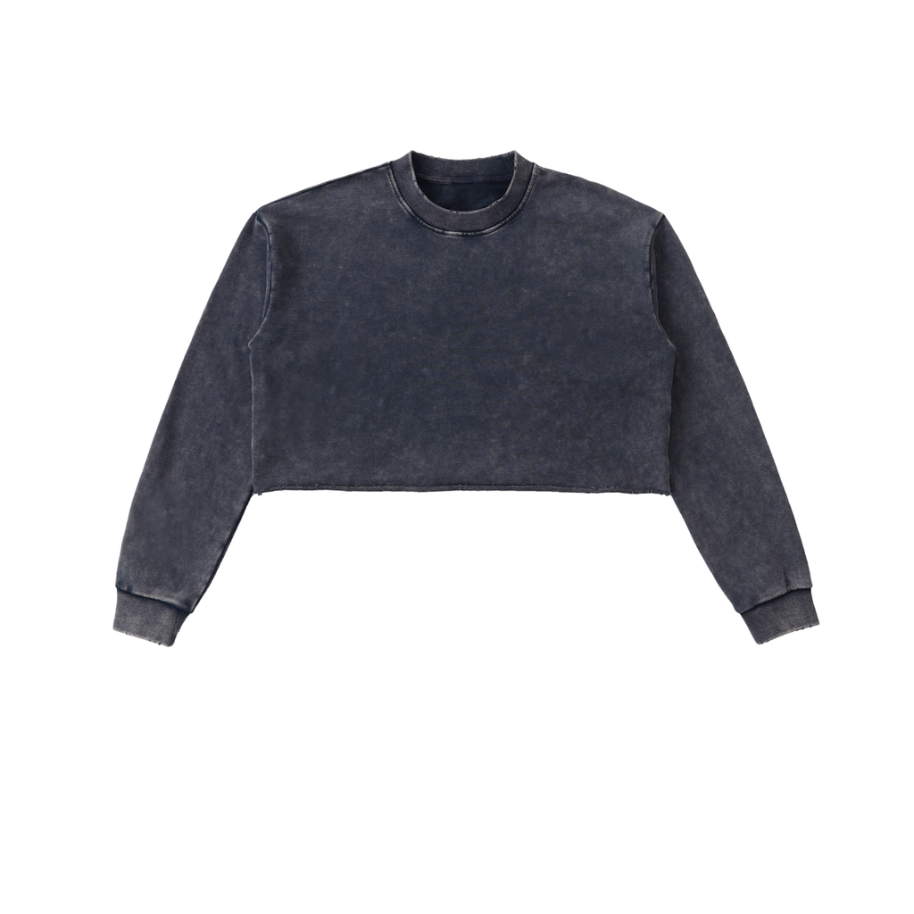 Snow Washed Raw Edge Cropped Sweatshirt