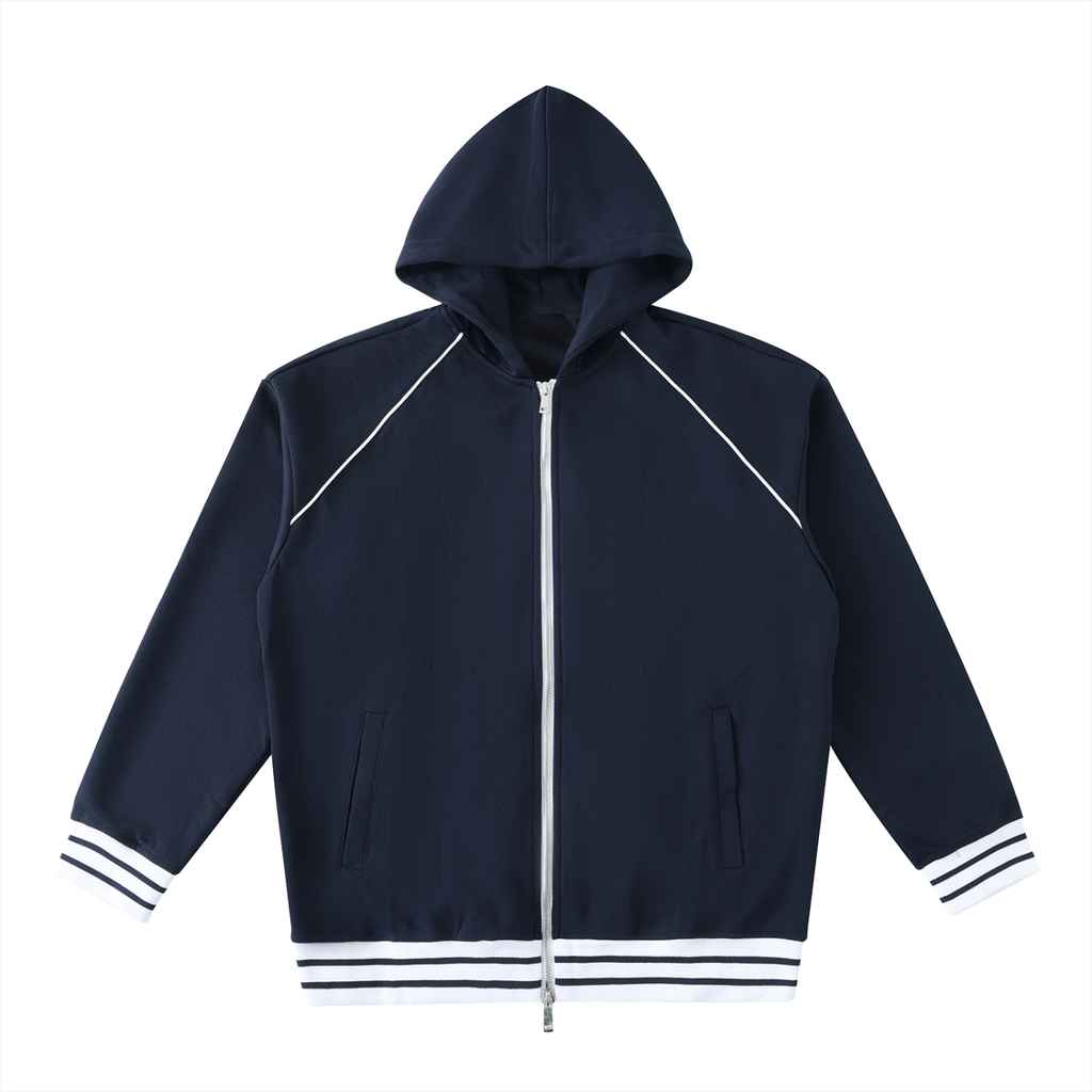 Striped Trim Zip-Up Hoodie