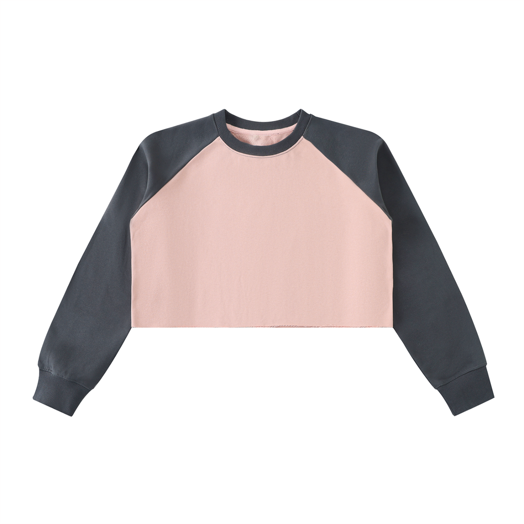 Raw-Hem Color-Block Raglan Crop Sweatshirt