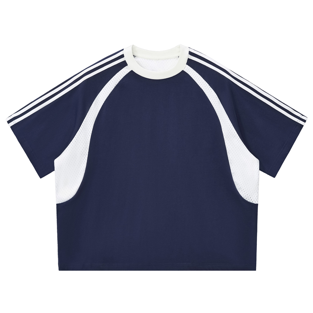 Contrast Stripes Panel Mesh T-shirt