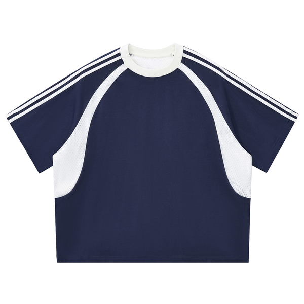 Contrast Stripes Panel Mesh T-shirt