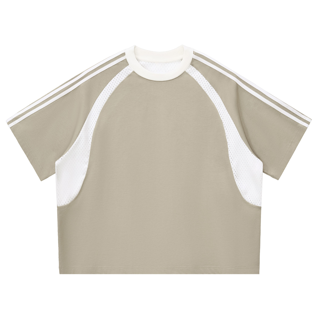 Contrast Stripes Panel Mesh T-shirt