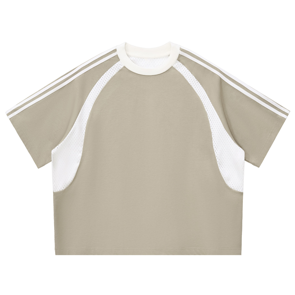 Contrast Stripes Panel Mesh T-shirt