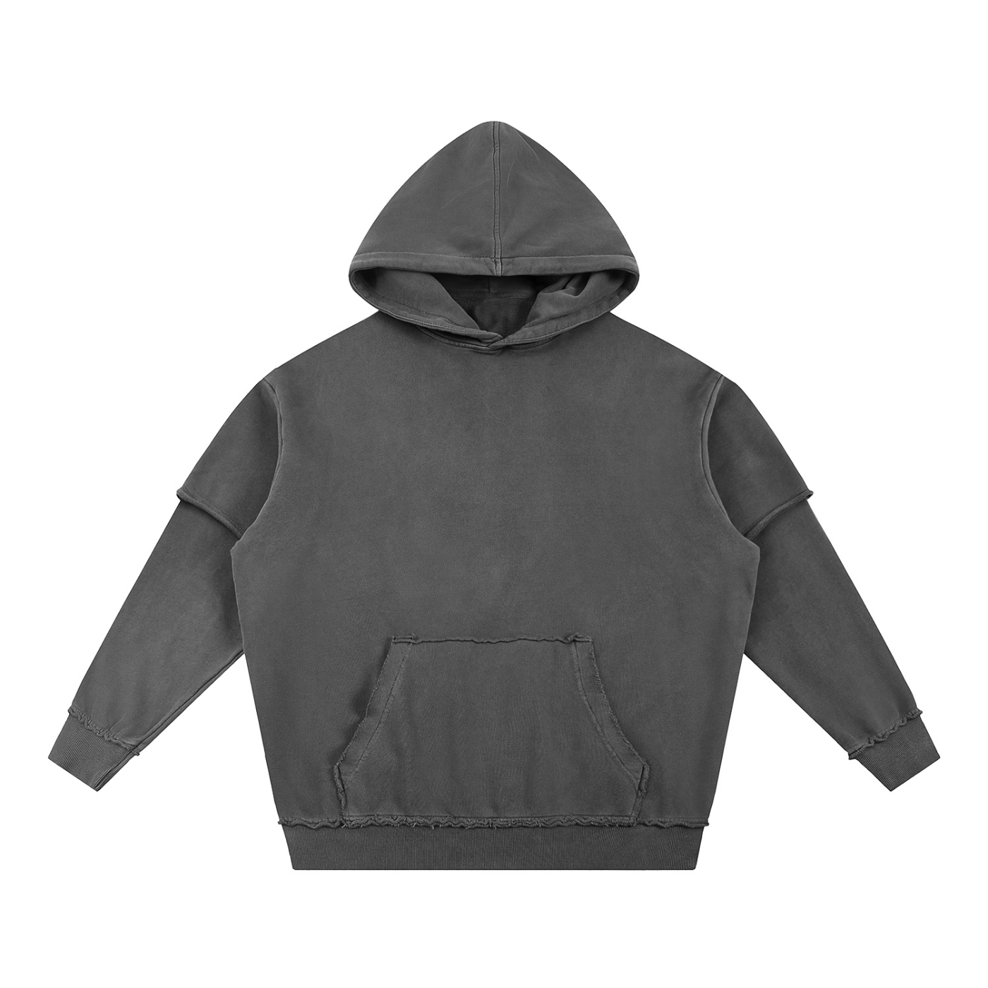 Snow Washed Raw Edge Double Layered Hoodie Secondary image