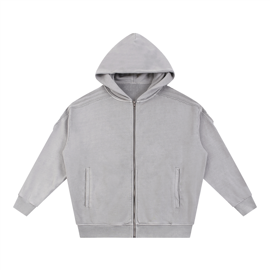 Snow Washed Tape Raw Edge Zip Hoodie
