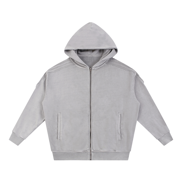 Snow Washed Tape Raw Edge Zip Hoodie