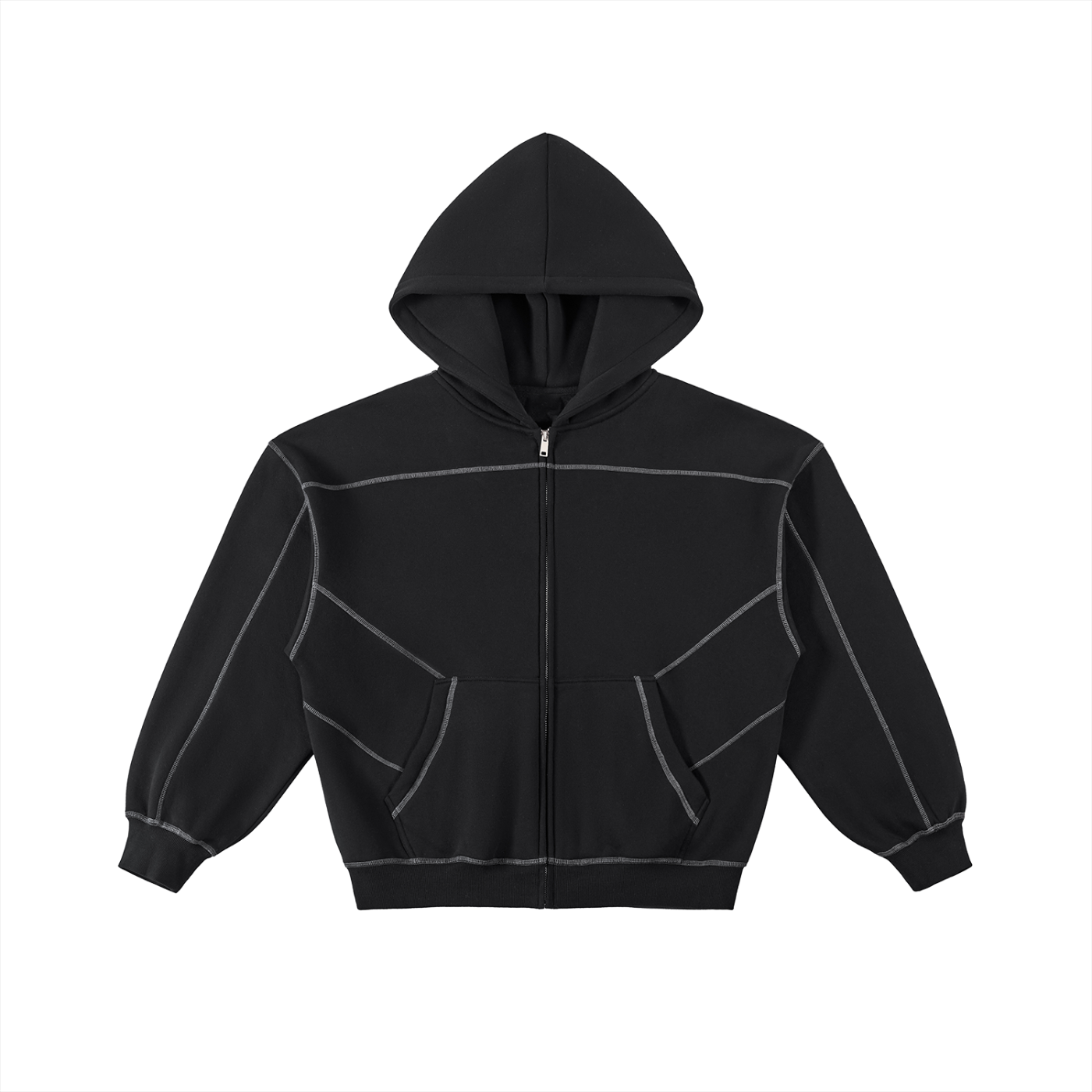 Contrast-Stitched Boxy Fleece Zip Hoodie Secondary image