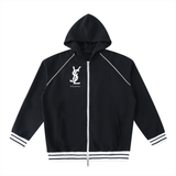 Striped Trim Zip-Up Hoodie