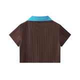Contrast Collar Striped Cropped Jersey