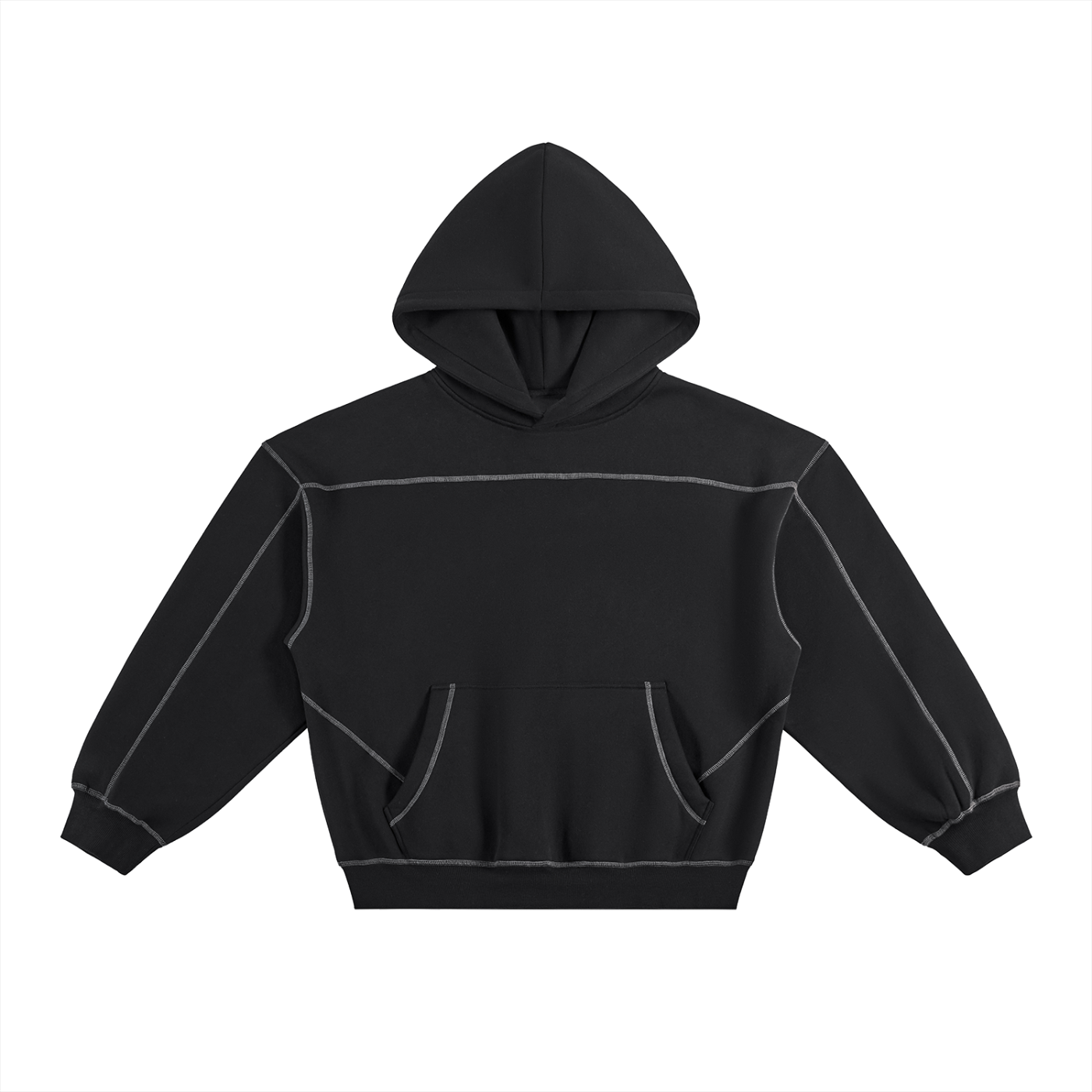 Contrast-Stitched Boxy Fleece Hoodie Secondary image