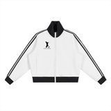 Contrast Side Stripe Fleece Cropped Track Jacket
